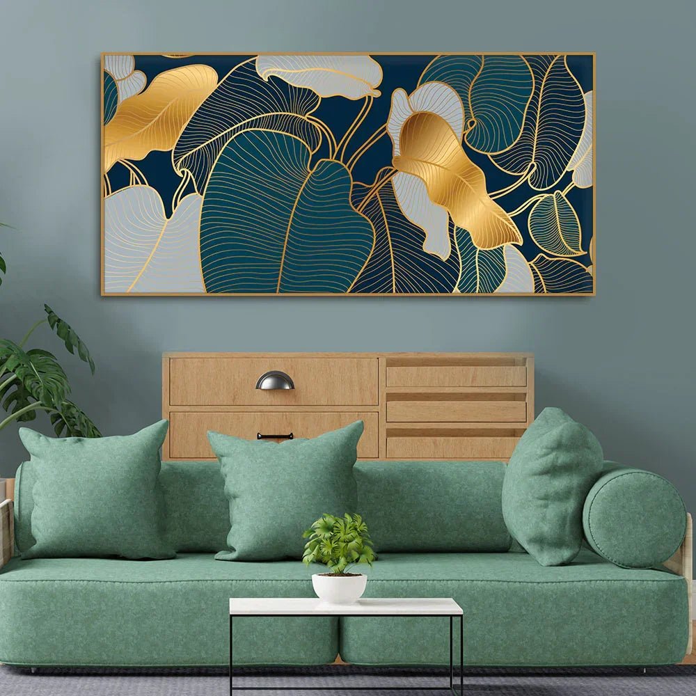 Luxury Golden Art Monstera Leaves Canvas wall Painting - All India Decor