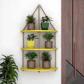 Wooden Wall Hanging Planter Shelf with Rope Three Layers(Yellow) - All India Decor