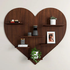 Heart Backlit Wood Wall Shelf / Book Shelf, Walnut Finish - All India Decor