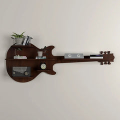 Guitar Backlit Wood Wall Shelf / Book Shelf / Night Light, Walnut Finish - All India Decor