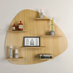 Abstract Shape Backlit Wood Wall Shelf / Book Shelf / Night Light, Light Oak Finish - All India Decor