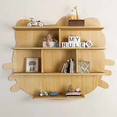 Cat Shape Backlit Wood Wall Shelf / Book Shelf / Night Light, Oak Finish - All India Decor