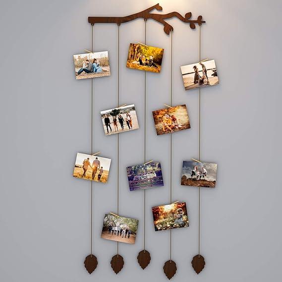 Branch Wood Photo Frame with Clips Size: 25 Inch(Width) X 56 Inch(Height) - All India Decor