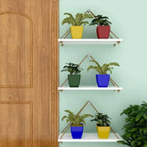 Wooden Wall Hanging Planter Shelf with Rope (White, Set of 3) - All India Decor