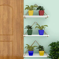 Wooden Wall Hanging Planter Shelf with Rope (White, Set of 3) - All India Decor