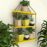 Wooden Wall Hanging Planter Shelf with Rope Three Layer (Yellow color) - All India Decor
