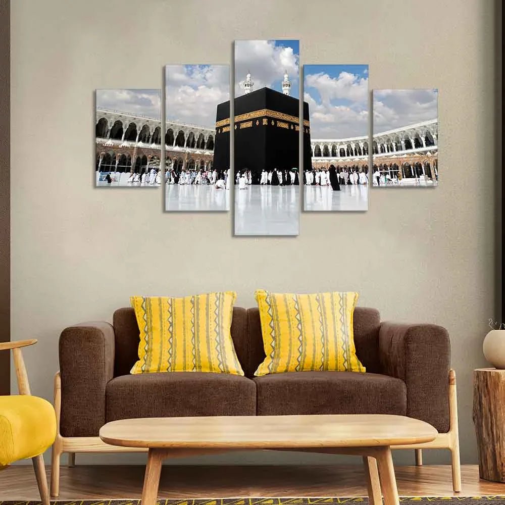 Masjid Al Haram Canvas Wall Painting of Five Pieces Set - All India Decor