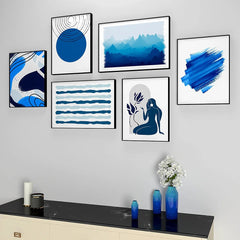 Shades Of Blue Abstract Frames Set Of 6 - All India Decor
