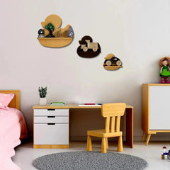 Duck Shape Wood Wall Shelf / Book Shelf,Walnut and Oak Finish - All India Decor