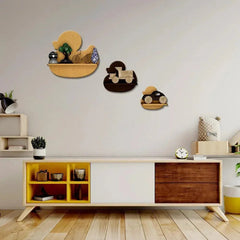 Duck Shape Wood Wall Shelf / Book Shelf,Walnut and Oak Finish - All India Decor