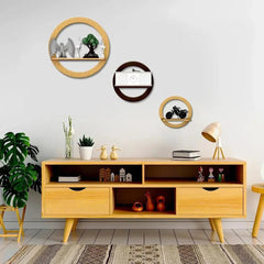 Circle Shape set of 3 Wood Wall Shelves / Book Shelf,Walnut and Oak Finish - All India Decor