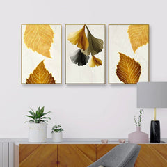 Lush Golden Leaves Frames Set Of 3 - All India Decor