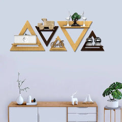 Triangle Shape Wood Wall Shelf / Book Shelf,Walnut and Oak Finish - All India Decor