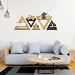 Triangle Shape Wood Wall Shelf / Book Shelf,Walnut and Oak Finish - All India Decor