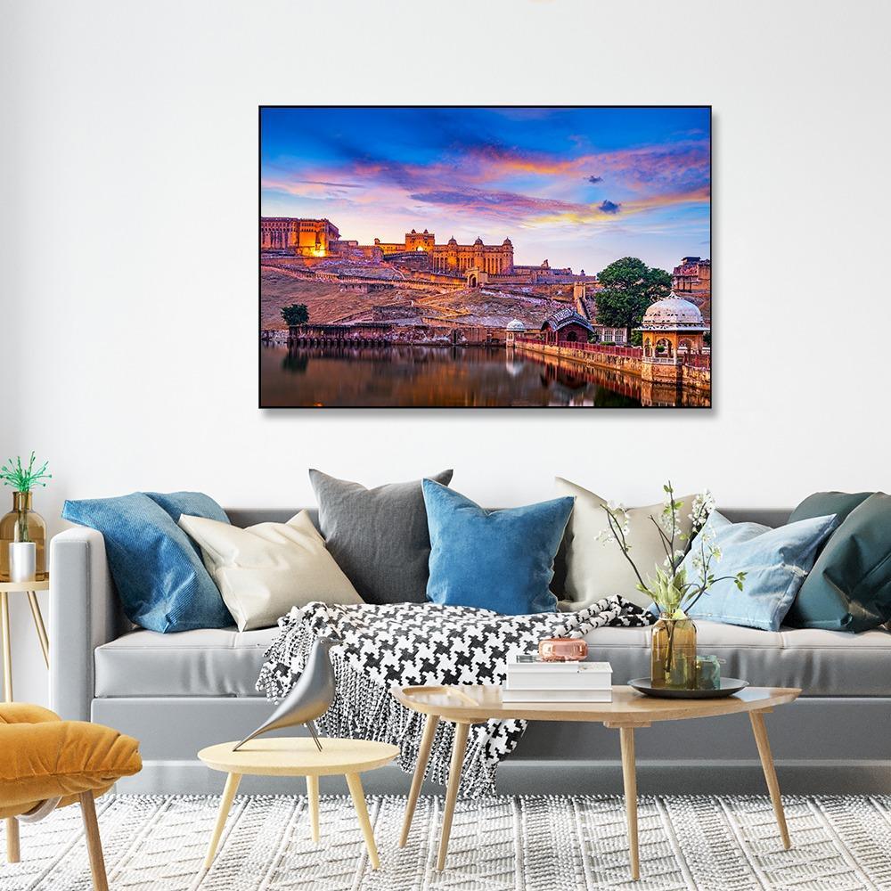 Sunset at Amber Fort and Maota Lake Framed Wall Art - All India Decor