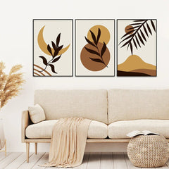 Sepia Tone Midnight Leaves Frames Set Of 3 - All India Decor