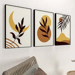Sepia Tone Midnight Leaves Frames Set Of 3 - All India Decor