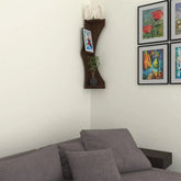 Zig Zag Shape Wood Corner Wall Shelf / Book Shelf,Walnut Finish - All India Decor