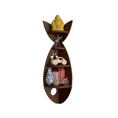 Fish Shape Wood Corner Wall Shelf / Book Shelf,Walnut Finish - All India Decor