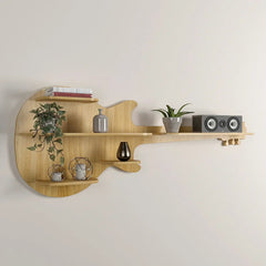 Guitar Backlit Wood Wall Shelf / Book Shelf / Night Light, Light Oak Finish - All India Decor