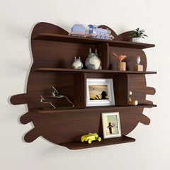 Cat Shape Backlit Wood Wall Shelf / Book Shelf / Night Light, Walnut Finish - All India Decor