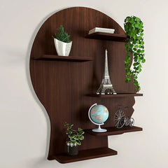 Man Backlit Wood Wall Shelf / Book Shelf, Walnut Finish - All India Decor