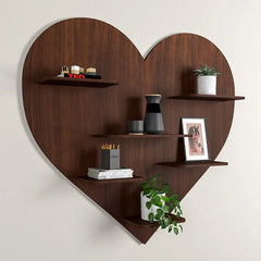 Heart Backlit Wood Wall Shelf / Book Shelf, Walnut Finish - All India Decor