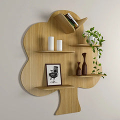 Tree Backlit Wood Wall Shelf / Book Shelf / Night Light, Light Oak Finish - All India Decor