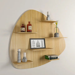 Abstract Shape Backlit Wood Wall Shelf / Book Shelf / Night Light, Light Oak Finish - All India Decor
