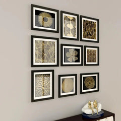 Contemporary Art Golden Framed Wall Art Set of 9 - All India Decor
