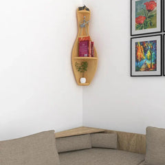 Bowling Shape Wood Corner Wall Shelf / Book Shelf,Oak Finish - All India Decor