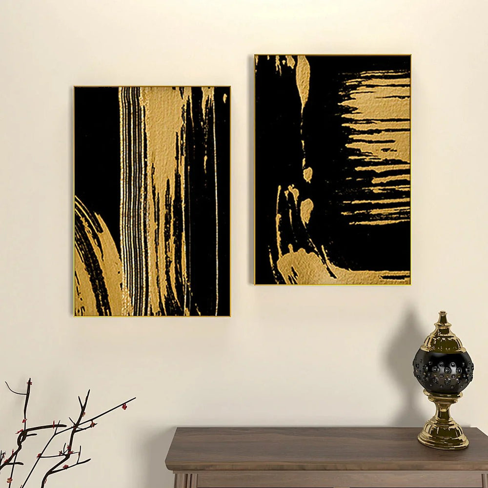 The Abstract Gold & Black Brushed Frames Set Of 2 - All India Decor