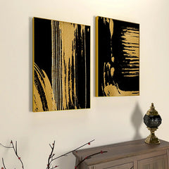 The Abstract Gold & Black Brushed Frames Set Of 2 - All India Decor