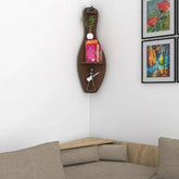 Bowling Shape Wood Corner Wall Shelf / Book Shelf,Walnut Finish - All India Decor