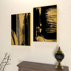 The Abstract Gold & Black Brushed Frames Set Of 2 - All India Decor