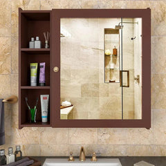 Aesthetic Wooden Bathroom Cabinet with 5 Spacious Shelves - Solid Brown - All India Decor