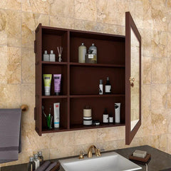 Aesthetic Wooden Bathroom Cabinet with 5 Spacious Shelves - Solid Brown - All India Decor