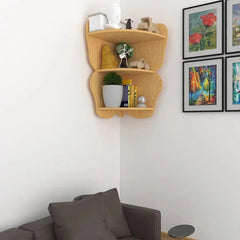 Butterfly Shape Wood Corner Wall Shelf / Book Shelf,Oak Finish - All India Decor