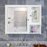 Sturdy Wooden Bathroom Storage Cabinet with Mirrors & 5 Spacious Shelves - White - All India Decor