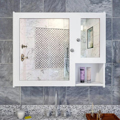 Sturdy Wooden Bathroom Storage Cabinet with Mirrors & 5 Spacious Shelves - White - All India Decor