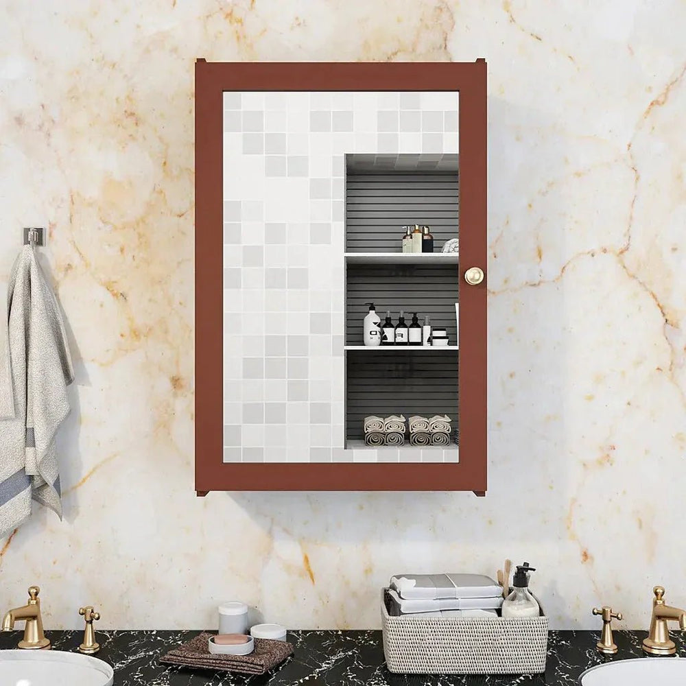 Structured Wooden Bathroom Cabinet with 7 Spacious Shelves - Solid Brown - All India Decor