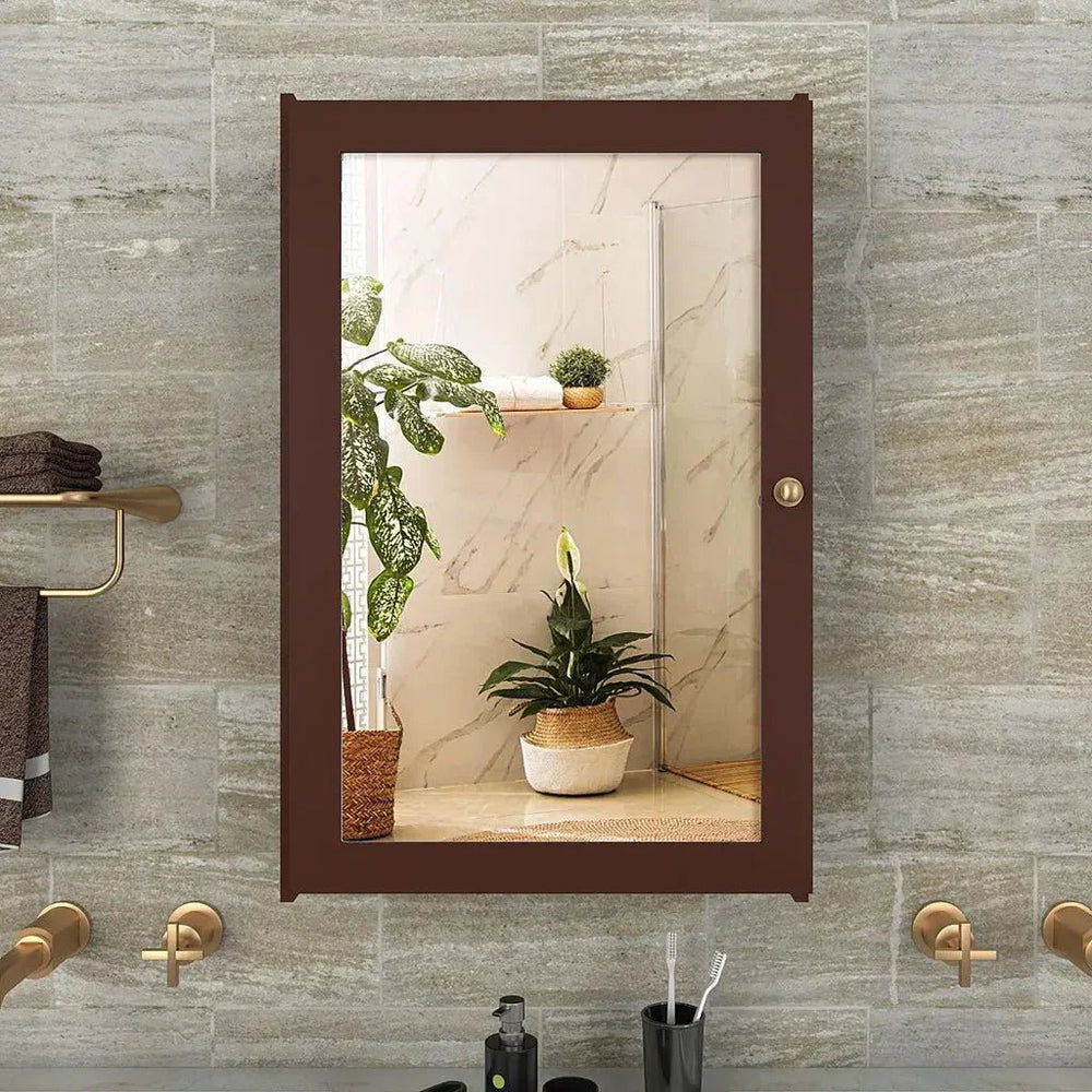 Structured Wooden Bathroom Cabinet with 3 Spacious Shelves - Solid Brown - All India Decor