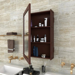 Structured Wooden Bathroom Cabinet with 3 Spacious Shelves - Solid Brown - All India Decor