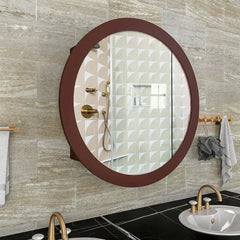 Modish Circular Wooden Bathroom Cabinet with 2 Spacious Shelves - Solid Brown - All India Decor