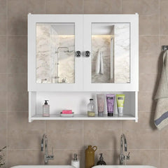 Space Saving Bathroom Mirror Cabinet with 5 Spacious Shelves - White - All India Decor