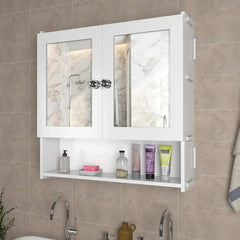 Space Saving Bathroom Mirror Cabinet with 5 Spacious Shelves - White - All India Decor
