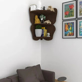 Butterfly Shape Wood Corner Wall Shelf / Book Shelf,Walnut Finish - All India Decor