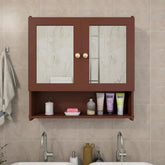 Space Saving Bathroom Mirror Cabinet with 5 Spacious Shelves - Solid Brown - All India Decor
