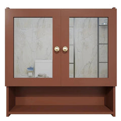 Space Saving Bathroom Mirror Cabinet with 5 Spacious Shelves - Solid Brown - All India Decor