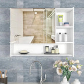 Large Bathroom Mirror Cabinet with 5 Spacious Shelves - White - All India Decor